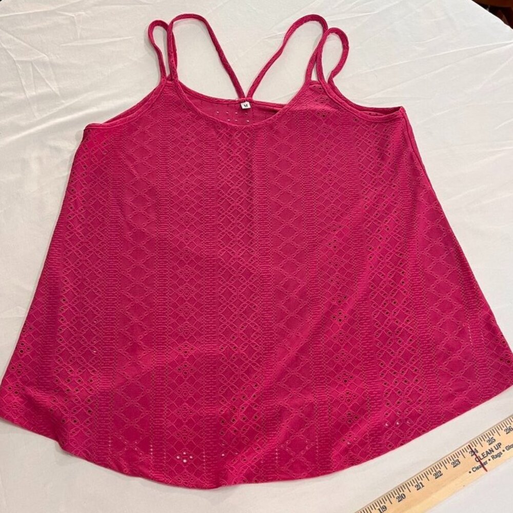 3/$20 Bundle •Pink Eyelet Tank Top Spaghetti Strap Sleeveless Summer Blouse Med - Picture 7 of 8